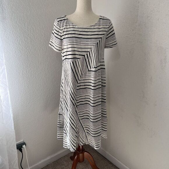 Anthropologie Mauve Women’s Dress Size Large A Line Striped Knee Length Knit - Picture 2 of 9